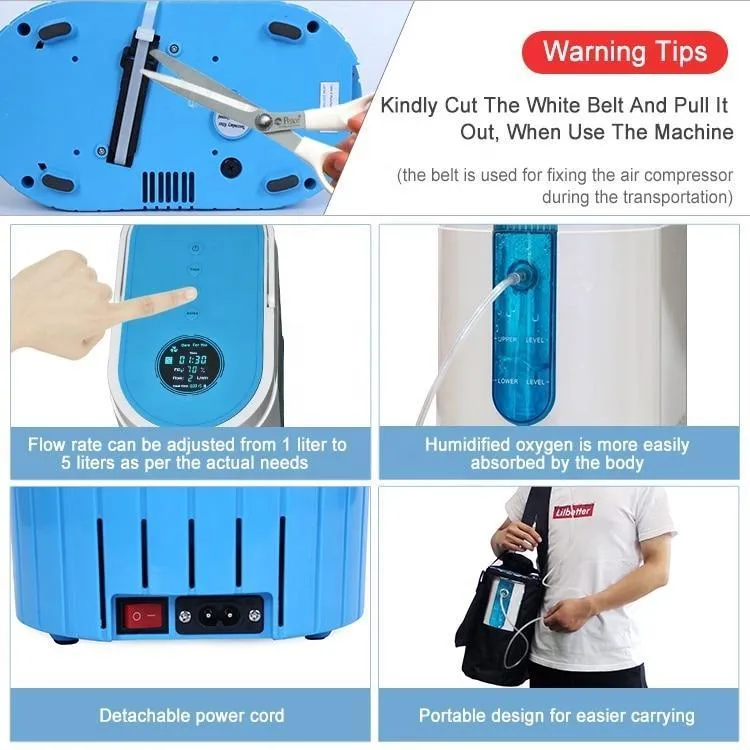 1-5L/Min 24hours continuous Portable Oxygen Concentrator With Battery With Trolley for Home Car Power Use