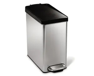 10 Liter / 2.6 Gallon Bathroom Slim Profile Trash Can, Brushed Stainless Steel with Plastic Lid