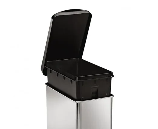 10 Liter / 2.6 Gallon Bathroom Slim Profile Trash Can, Brushed Stainless Steel with Plastic Lid