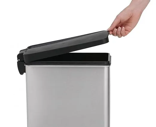10 Liter / 2.6 Gallon Bathroom Slim Profile Trash Can, Brushed Stainless Steel with Plastic Lid