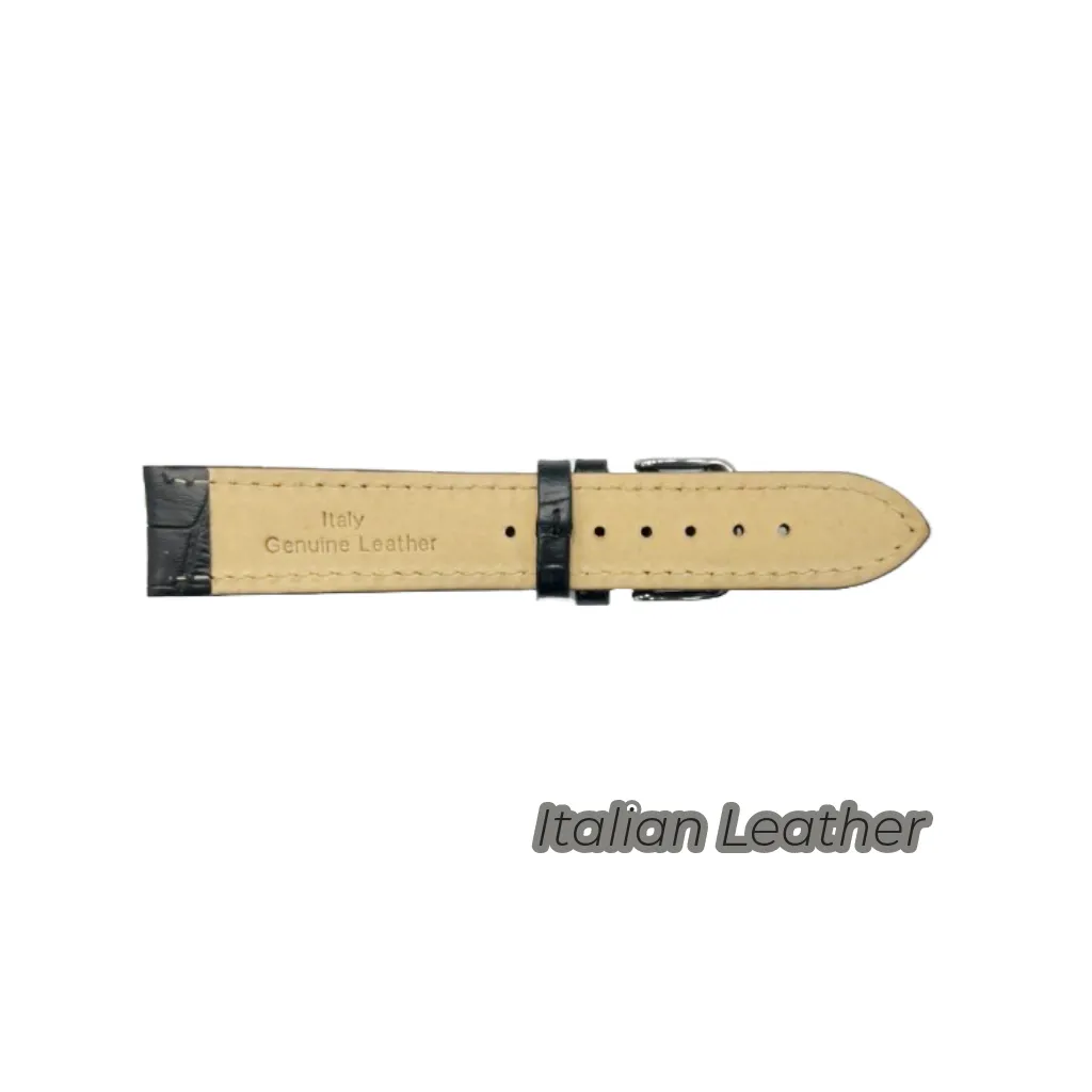12PCS Alligator Grain Black Leather Watch Band (12MM-30MM   XXL Sizes) Padded w/Black Stitches