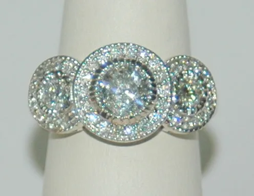 14K White Gold 1.50ct. Diamond Three- Stone Halo Fashion Ring