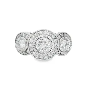 14K White Gold 1.50ct. Diamond Three- Stone Halo Fashion Ring