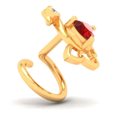14KT Swan Shaped Stud Gold Nosepin With A Red And Yellow Stone From Online Exclusive Collection