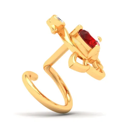 14KT Swan Shaped Stud Gold Nosepin With A Red And Yellow Stone From Online Exclusive Collection