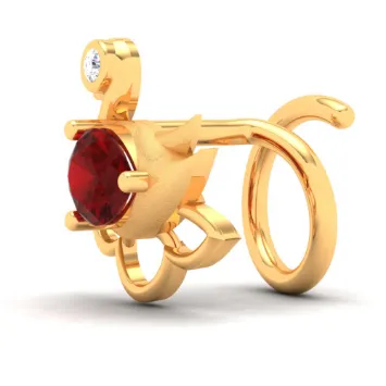 14KT Swan Shaped Stud Gold Nosepin With A Red And Yellow Stone From Online Exclusive Collection
