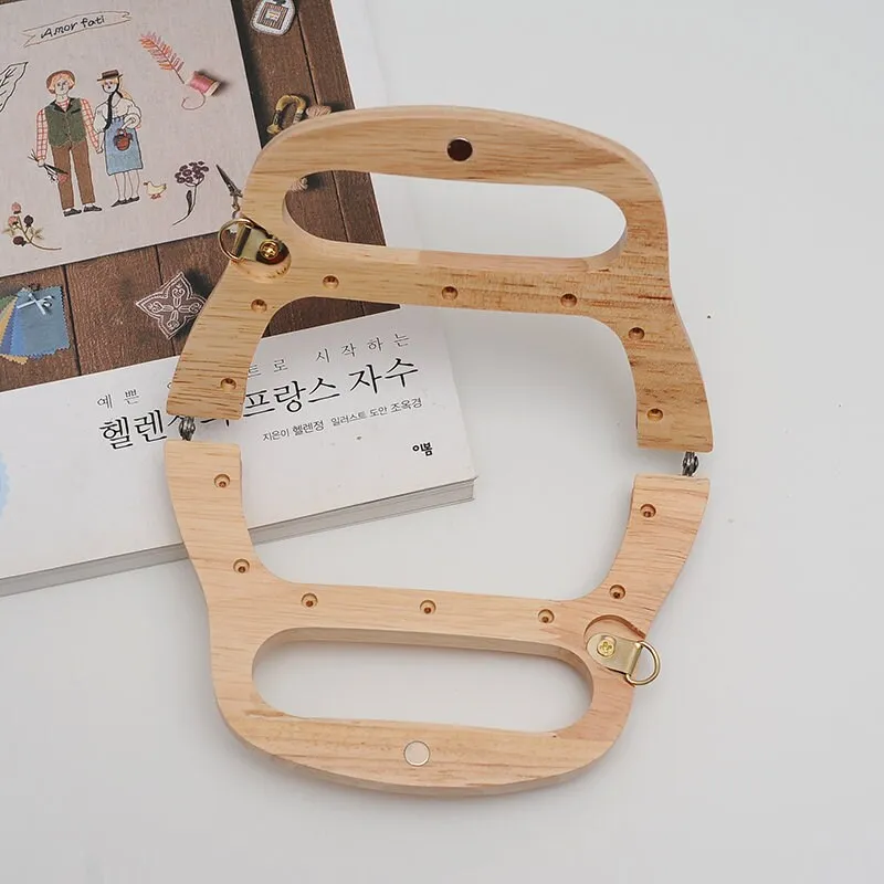 15.5cm Retro Purse Frame / Wood Handle Purse Frame With Screws 15.5x9.8cm