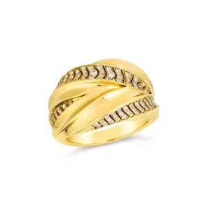18k Dunas Yellow Gold Ring With 0.30 Cts Vs-Gh Diamonds