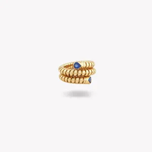 18K YELLOW GOLD 2 PEAR SHAPED SAPPHIRES=0.90CT TRISOLA RING SIZE 6.5