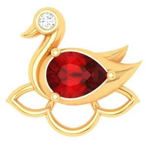 18KT Swan Shaped Stud Gold Nosepin With A Red And Yellow Stone From P.c Chandra Jewellers