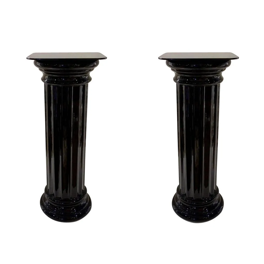 1960s Rare Italian Art Deco Black Glass Round Column