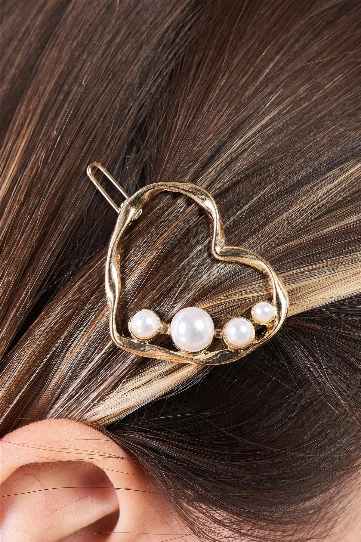 1pcs Gold Pearl Twisted Heart Shaped Hair Clip
