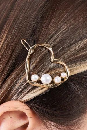 1pcs Gold Pearl Twisted Heart Shaped Hair Clip
