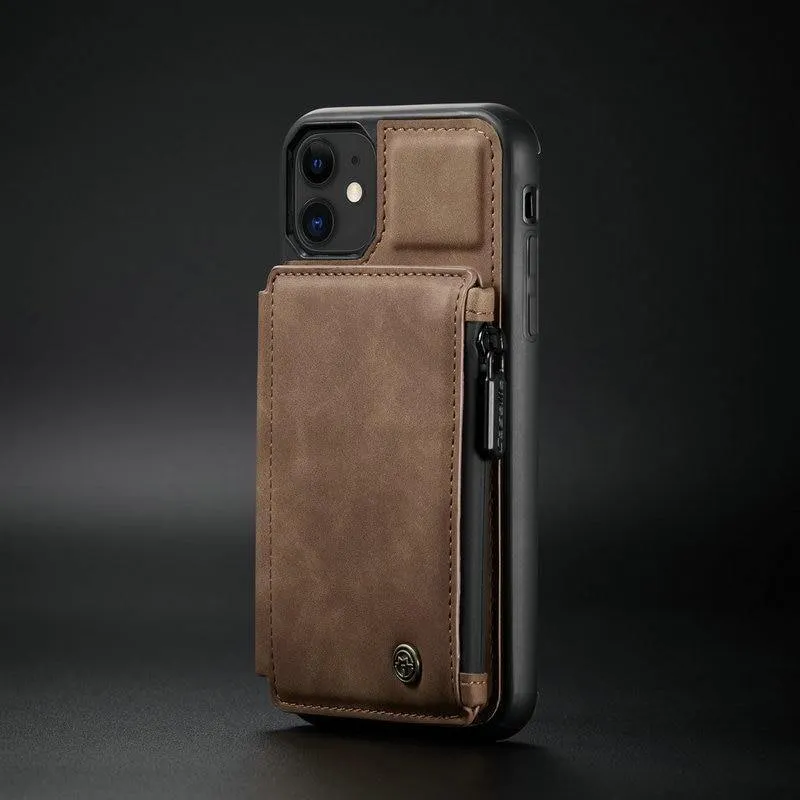 2-in-1 Wallet Case Magnetic Flip TPU Leather Card Holder Hidden Slot Stand Designed Waterproof Zipper