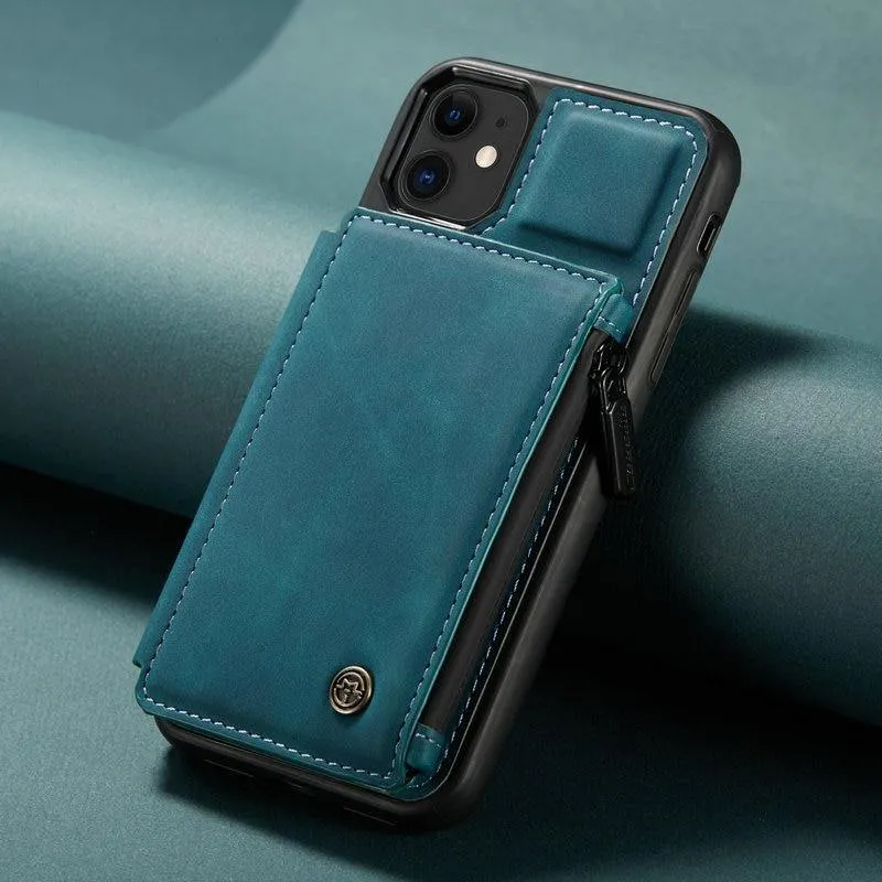2-in-1 Wallet Case Magnetic Flip TPU Leather Card Holder Hidden Slot Stand Designed Waterproof Zipper
