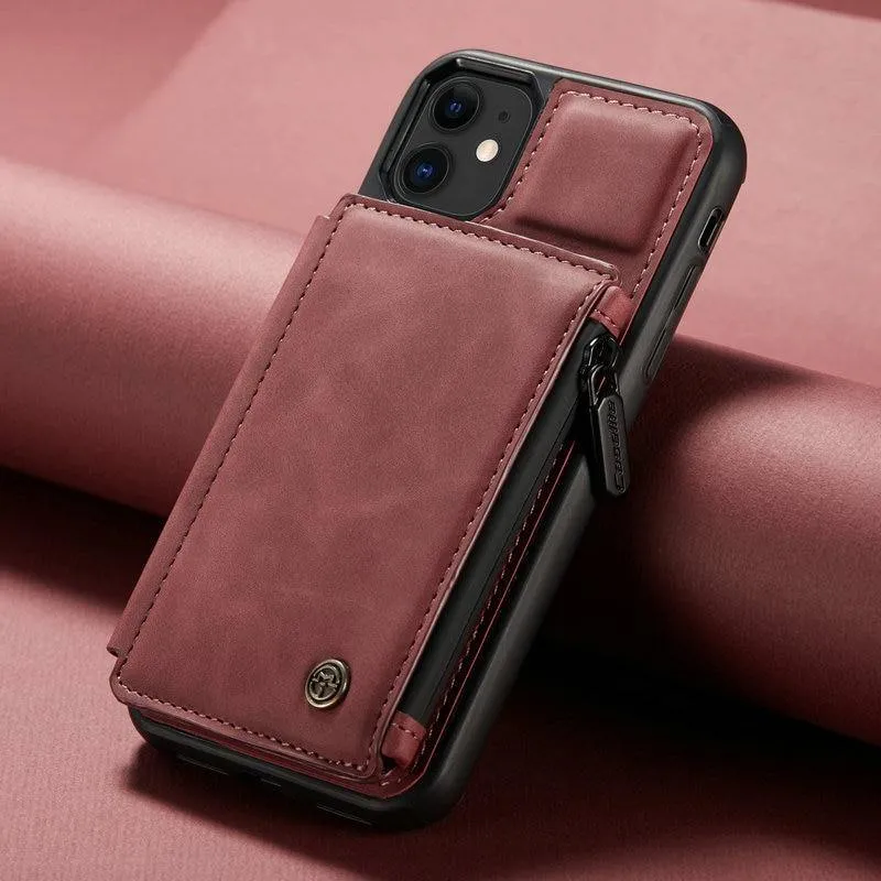 2-in-1 Wallet Case Magnetic Flip TPU Leather Card Holder Hidden Slot Stand Designed Waterproof Zipper