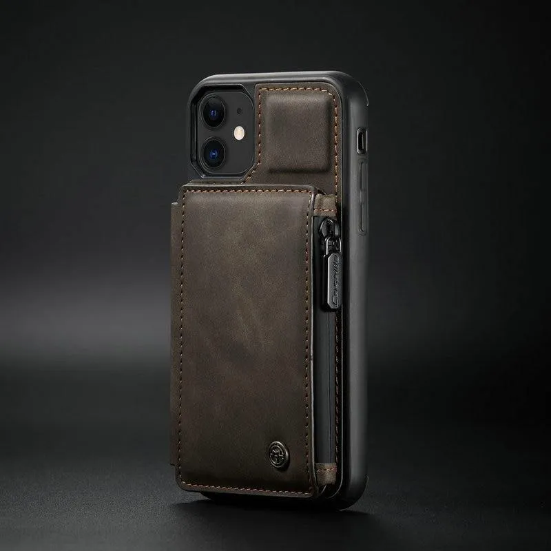 2-in-1 Wallet Case Magnetic Flip TPU Leather Card Holder Hidden Slot Stand Designed Waterproof Zipper