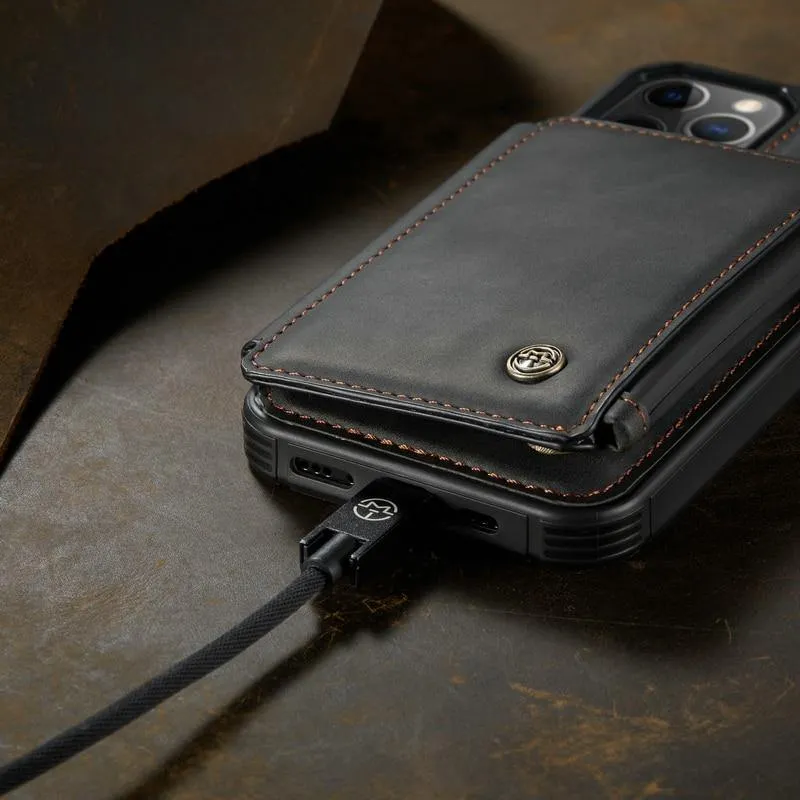 2-in-1 Wallet Case Magnetic Flip TPU Leather Card Holder Hidden Slot Stand Designed Waterproof Zipper