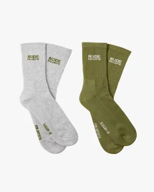 2 PACK LOGO SOCKS GREY/GREEN