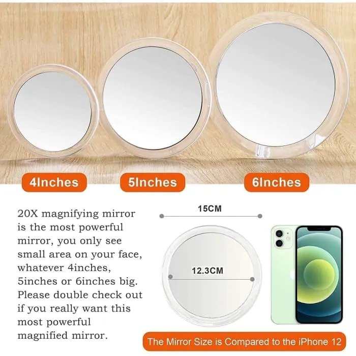 20x Magnifying Hand Mirror With Suction Cups Use For Makeup Application (15 Cm White)