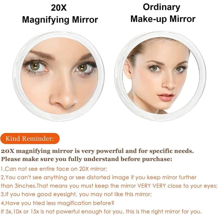 20x Magnifying Hand Mirror With Suction Cups Use For Makeup Application (15 Cm White)
