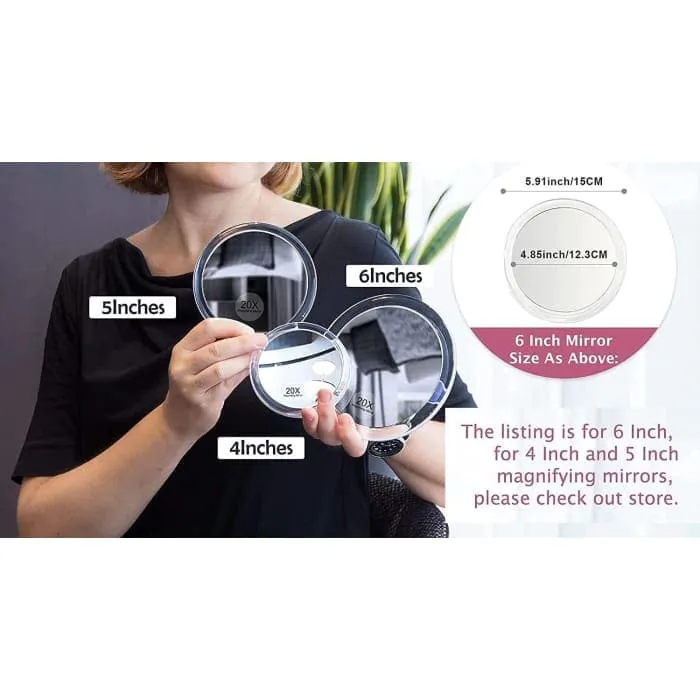 20x Magnifying Hand Mirror With Suction Cups Use For Makeup Application (15 Cm White)