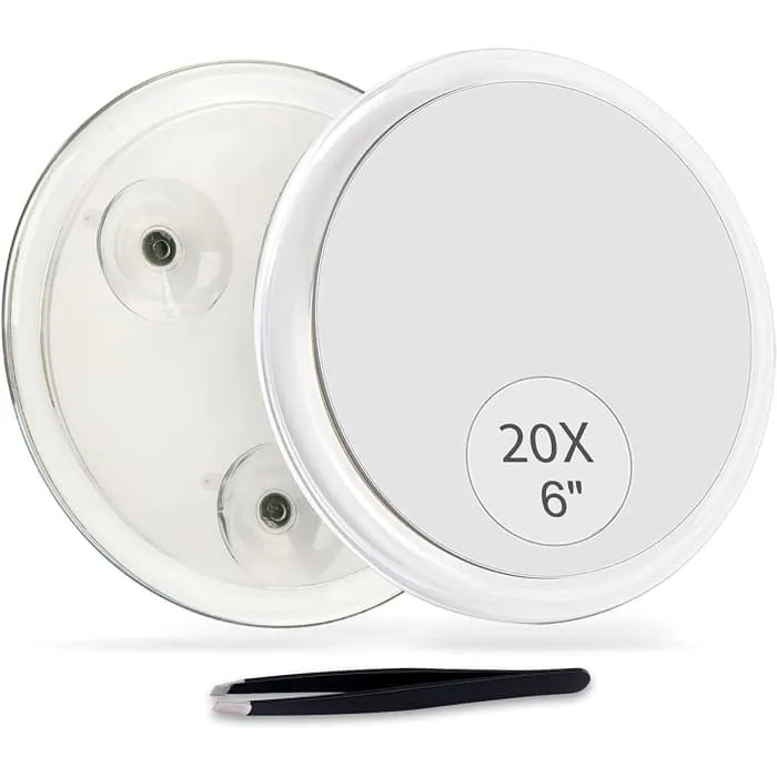 20x Magnifying Hand Mirror With Suction Cups Use For Makeup Application (15 Cm White)