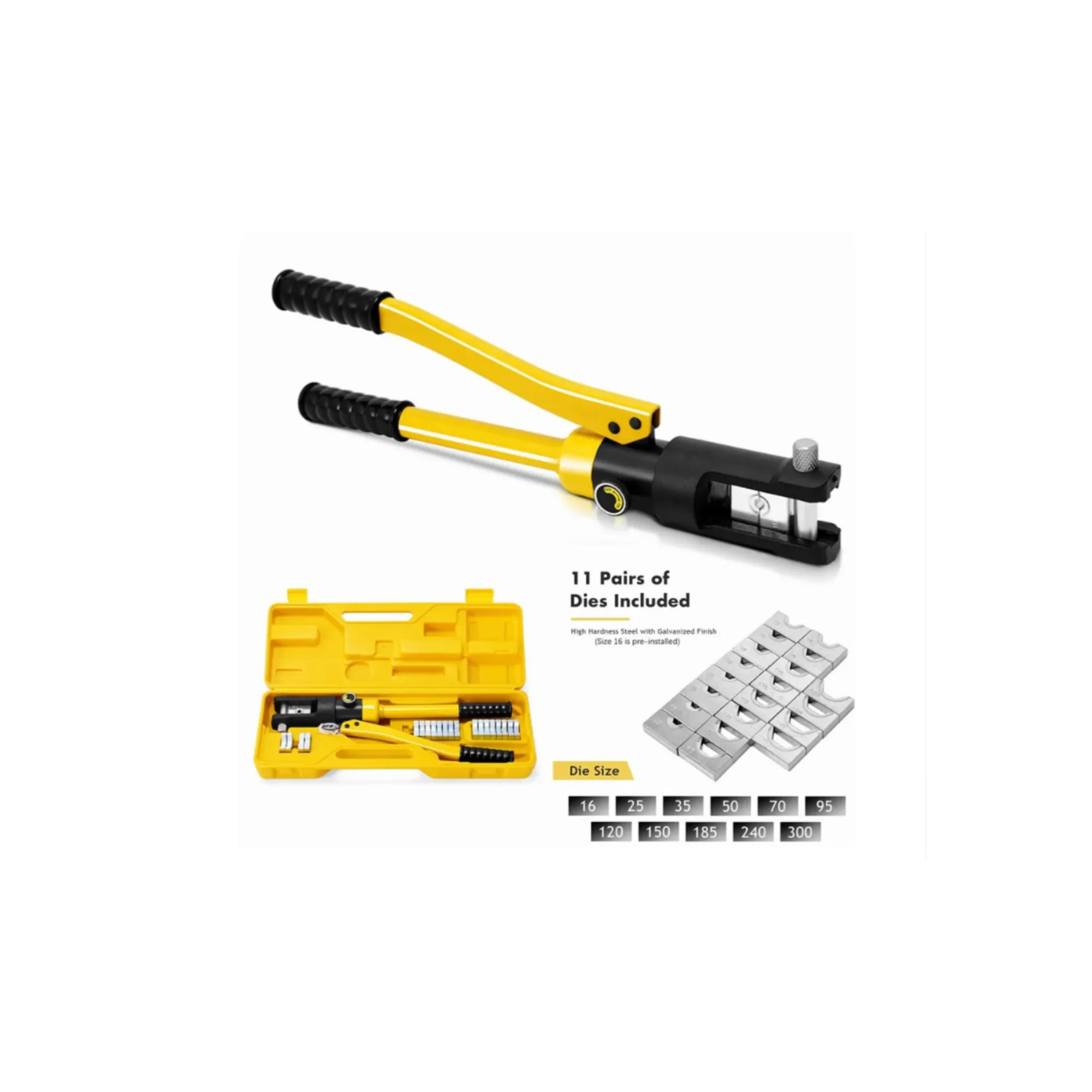 22-Piece 11 Ton Hydraulic Wire & Cable Crimping Tool Set with Carry Case