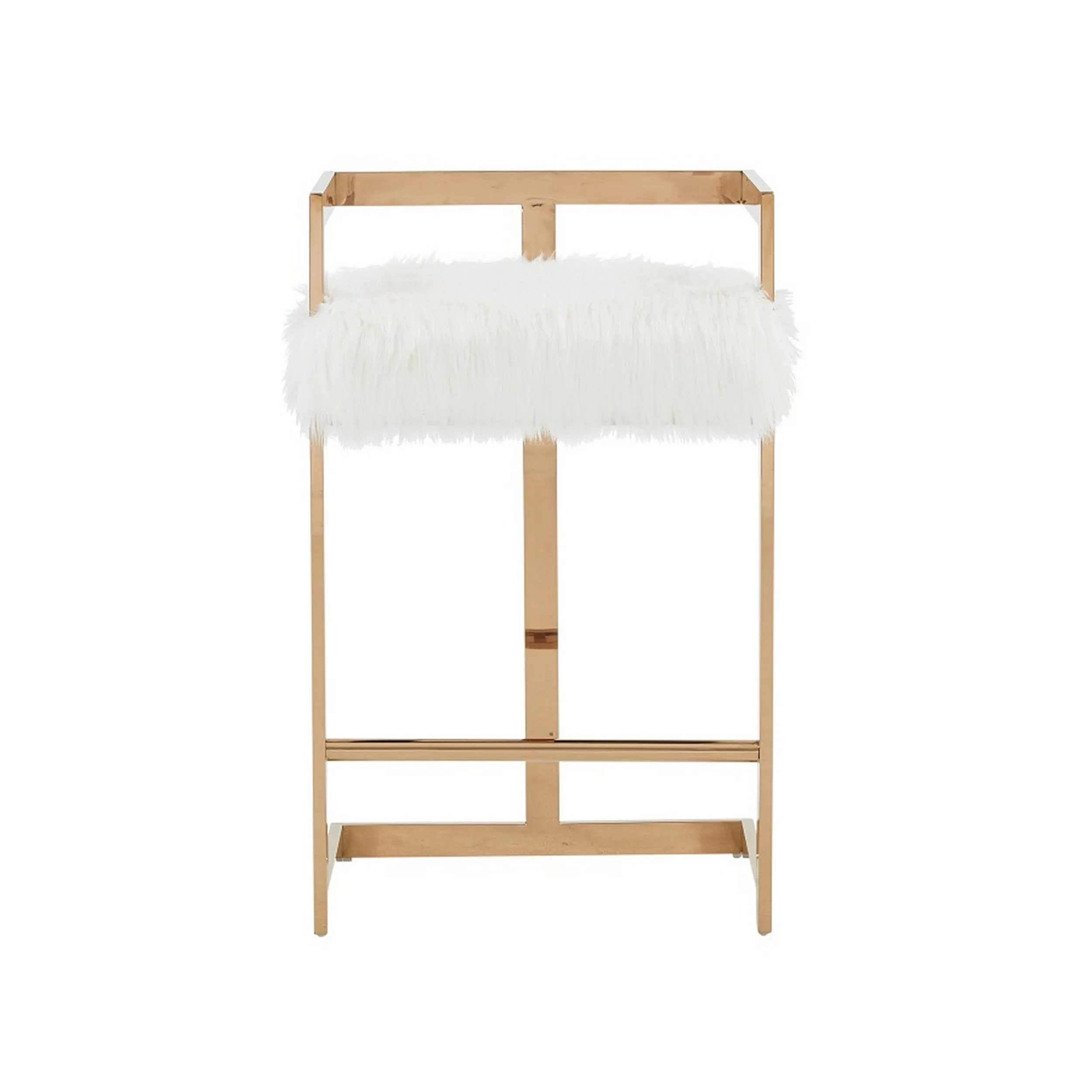 26" Counter Stool, Gold Metal Frame, White Faux Fur Seating By Casagear Home