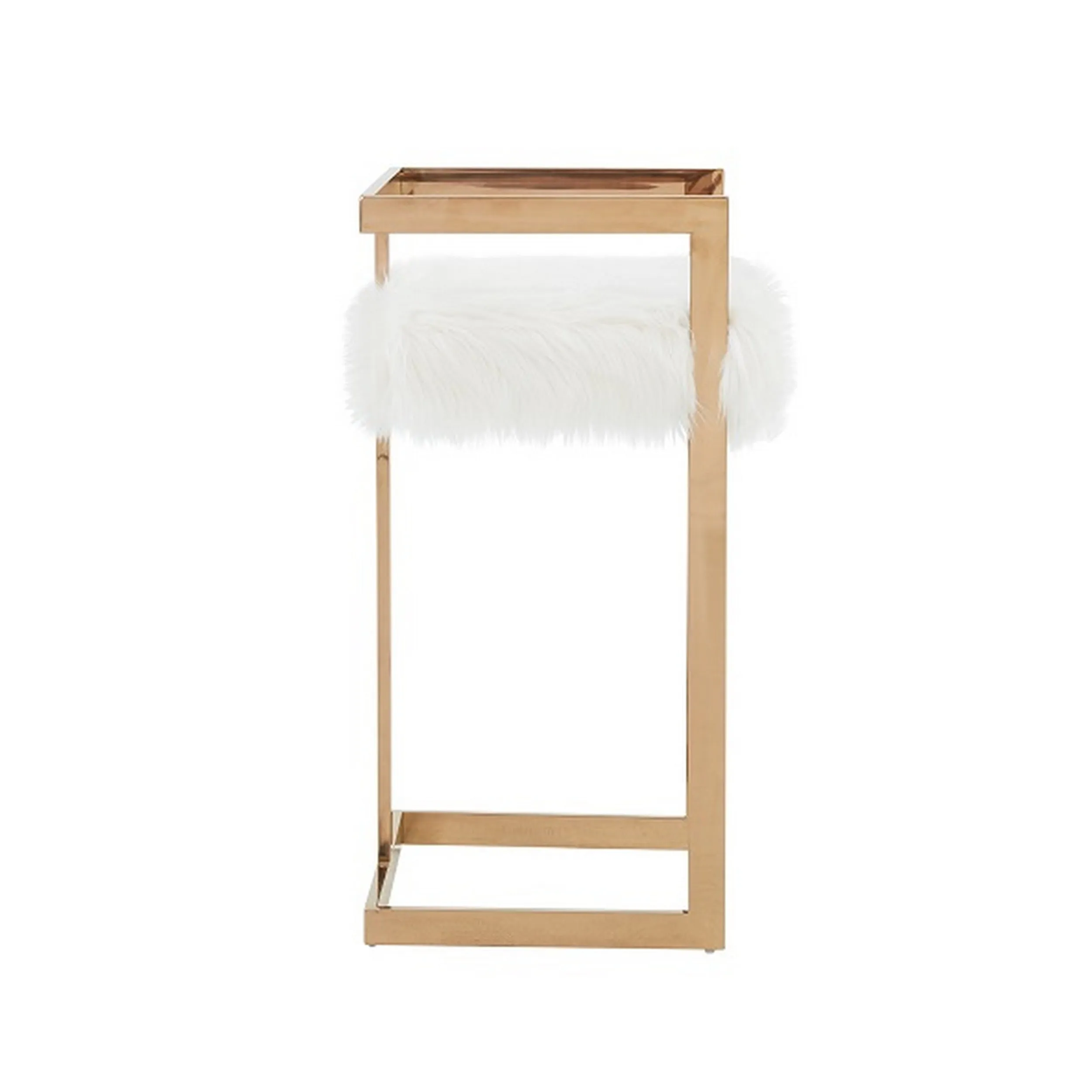 26" Counter Stool, Gold Metal Frame, White Faux Fur Seating By Casagear Home