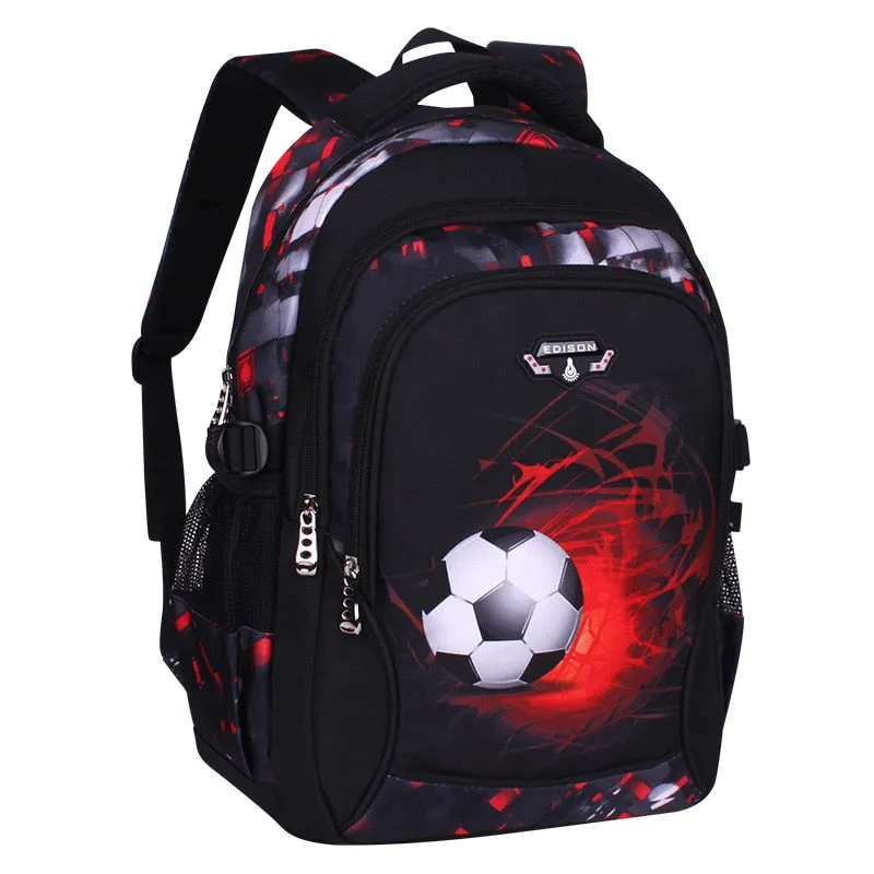 3D Football Print Kids Anime School Backpack Travel Bag