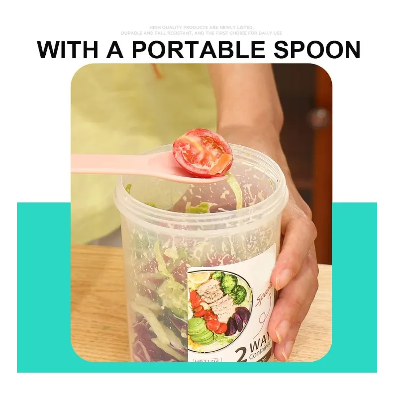 760ml   310ml Double Layer Portable Plastic Salad Cup with Spoon HD-20 PINK