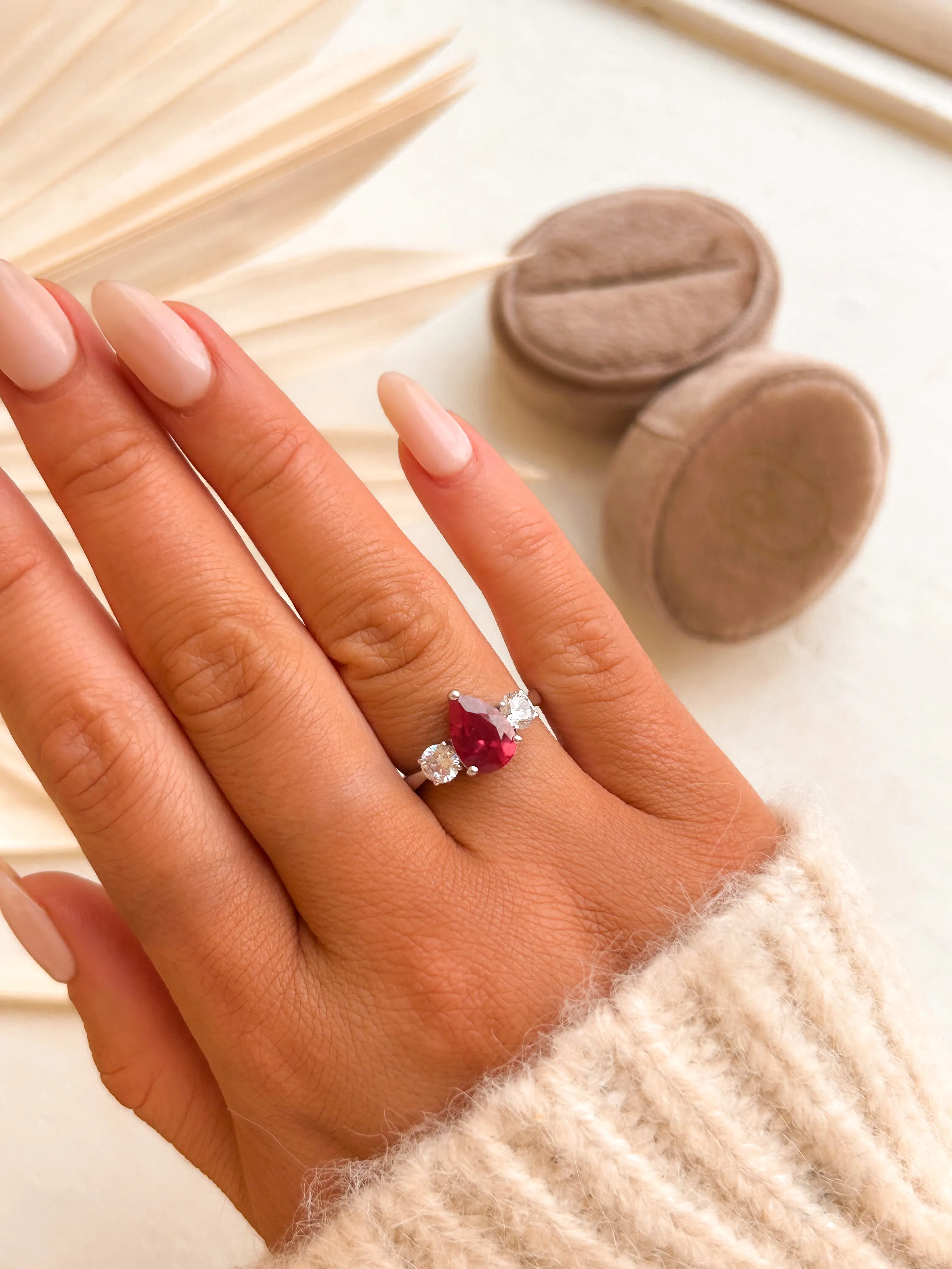9ct White Gold Cubic Zirconia & Lab Created Ruby Ring
