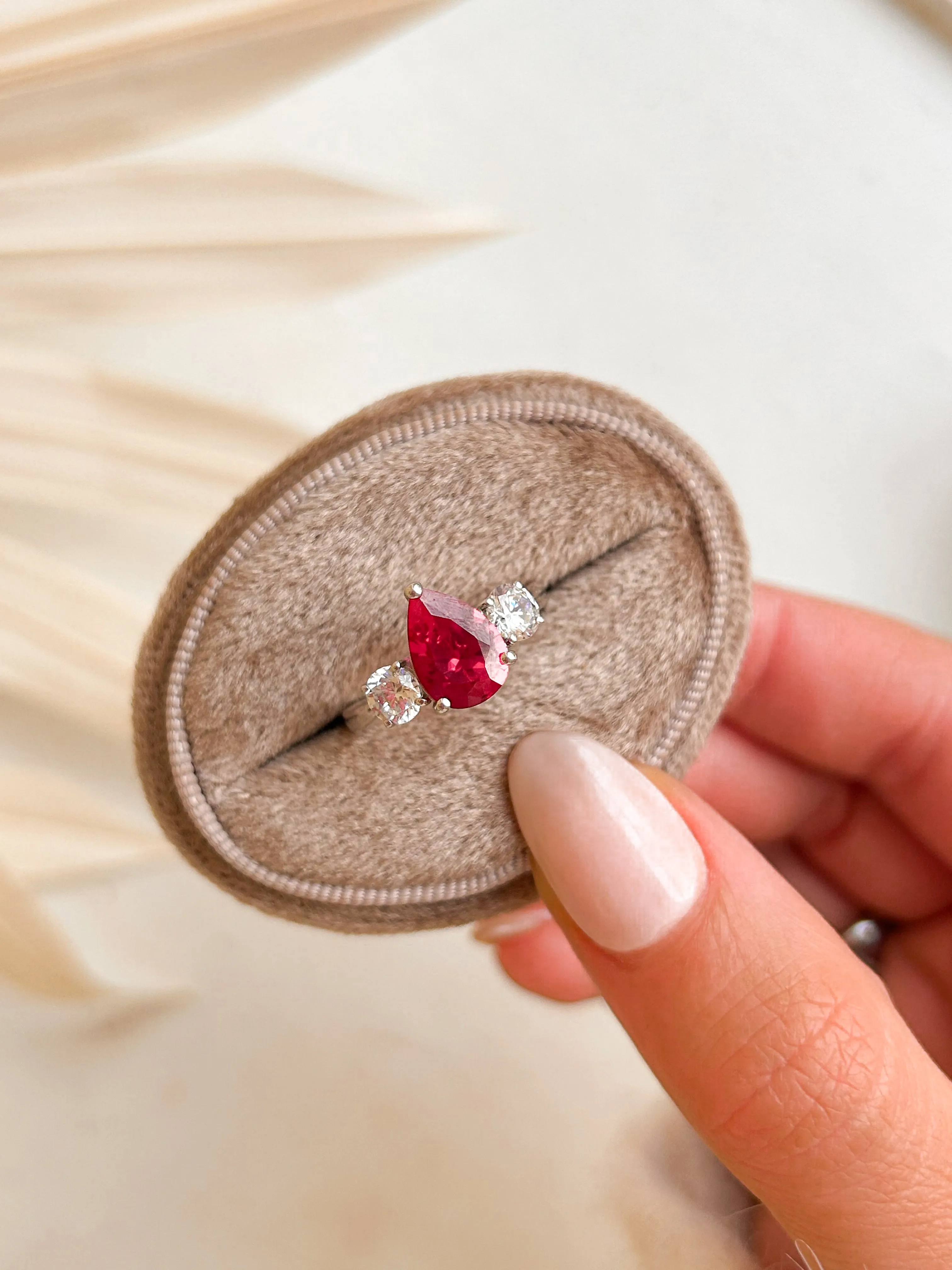 9ct White Gold Cubic Zirconia & Lab Created Ruby Ring
