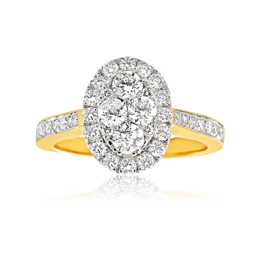 9ct Yellow Gold 0.90 Carat Diamond Oval Shaped Ring