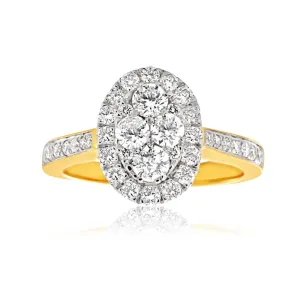 9ct Yellow Gold 0.90 Carat Diamond Oval Shaped Ring