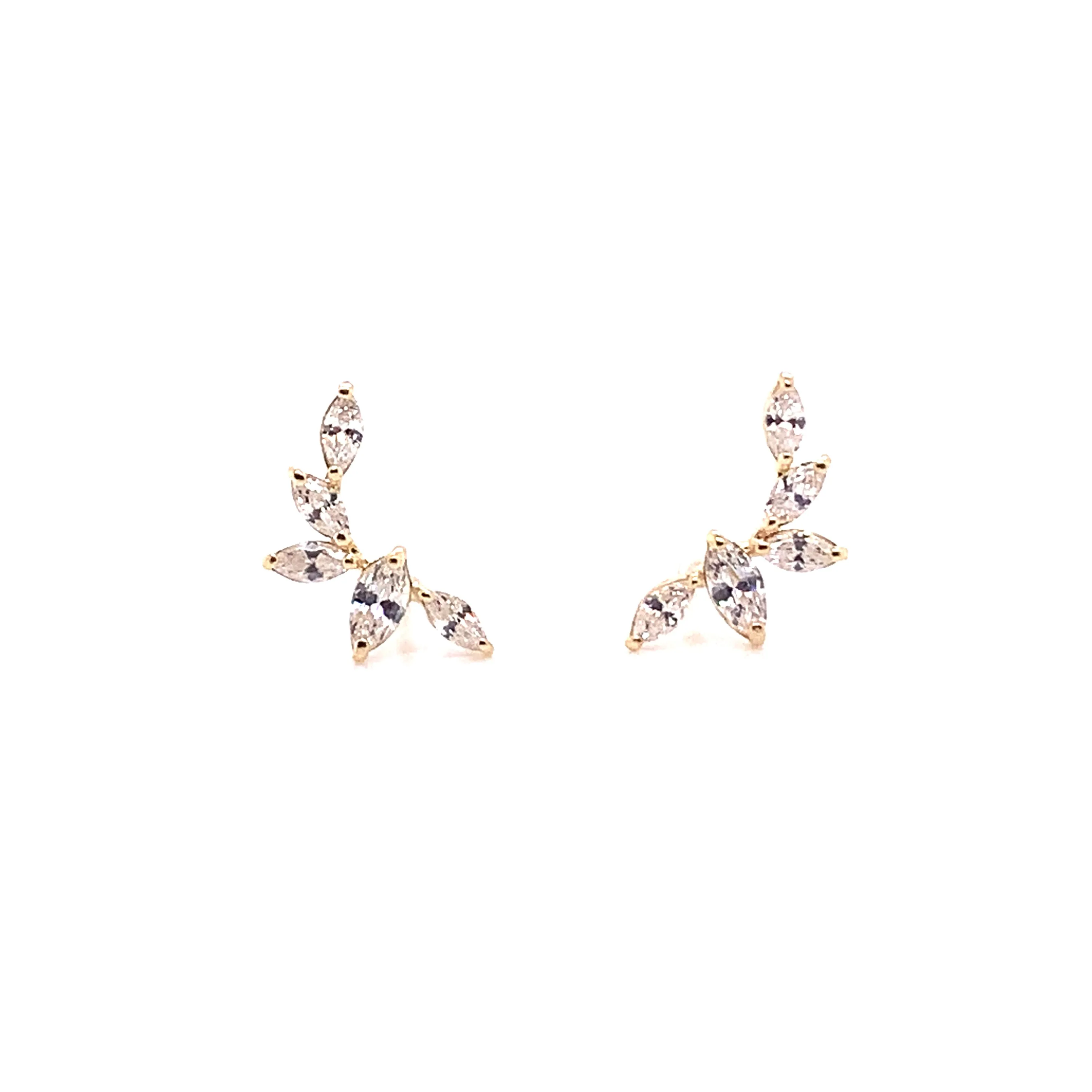 9ct Yellow Gold Cz Marquise Fan Climber Earrings