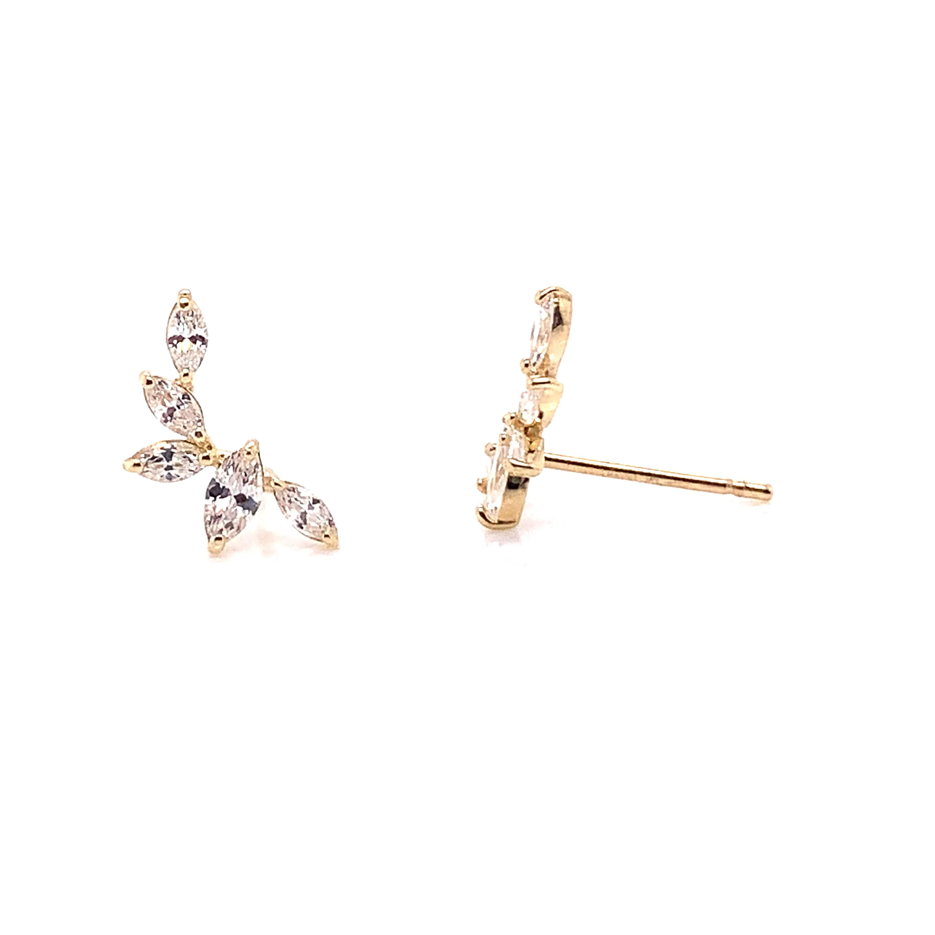 9ct Yellow Gold Cz Marquise Fan Climber Earrings