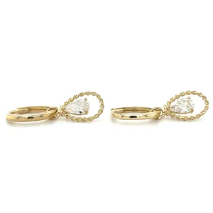 9ct Yellow Gold Twisted & Cz Pear Drop Hoops