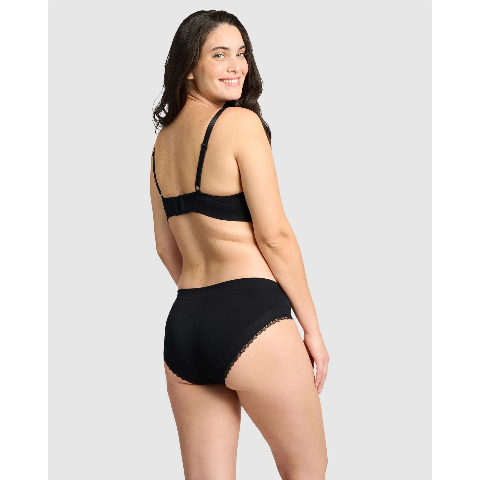 Agathe Ribbed Lace Trim Classic Brief-Black