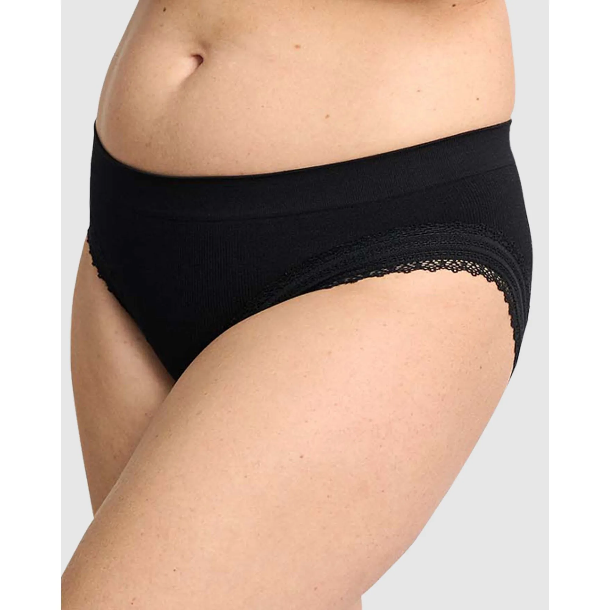 Agathe Ribbed Lace Trim Classic Brief-Black