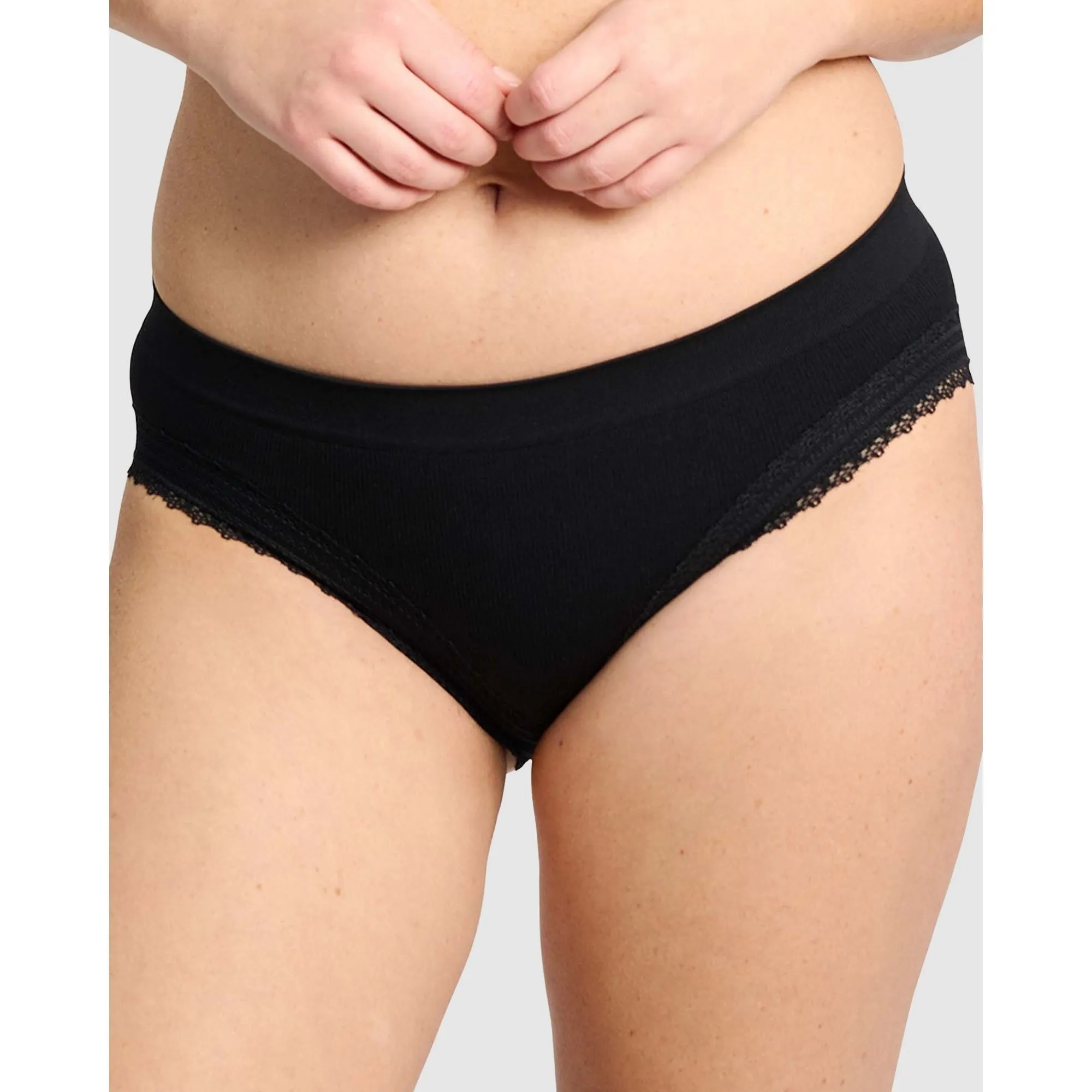 Agathe Ribbed Lace Trim Classic Brief-Black