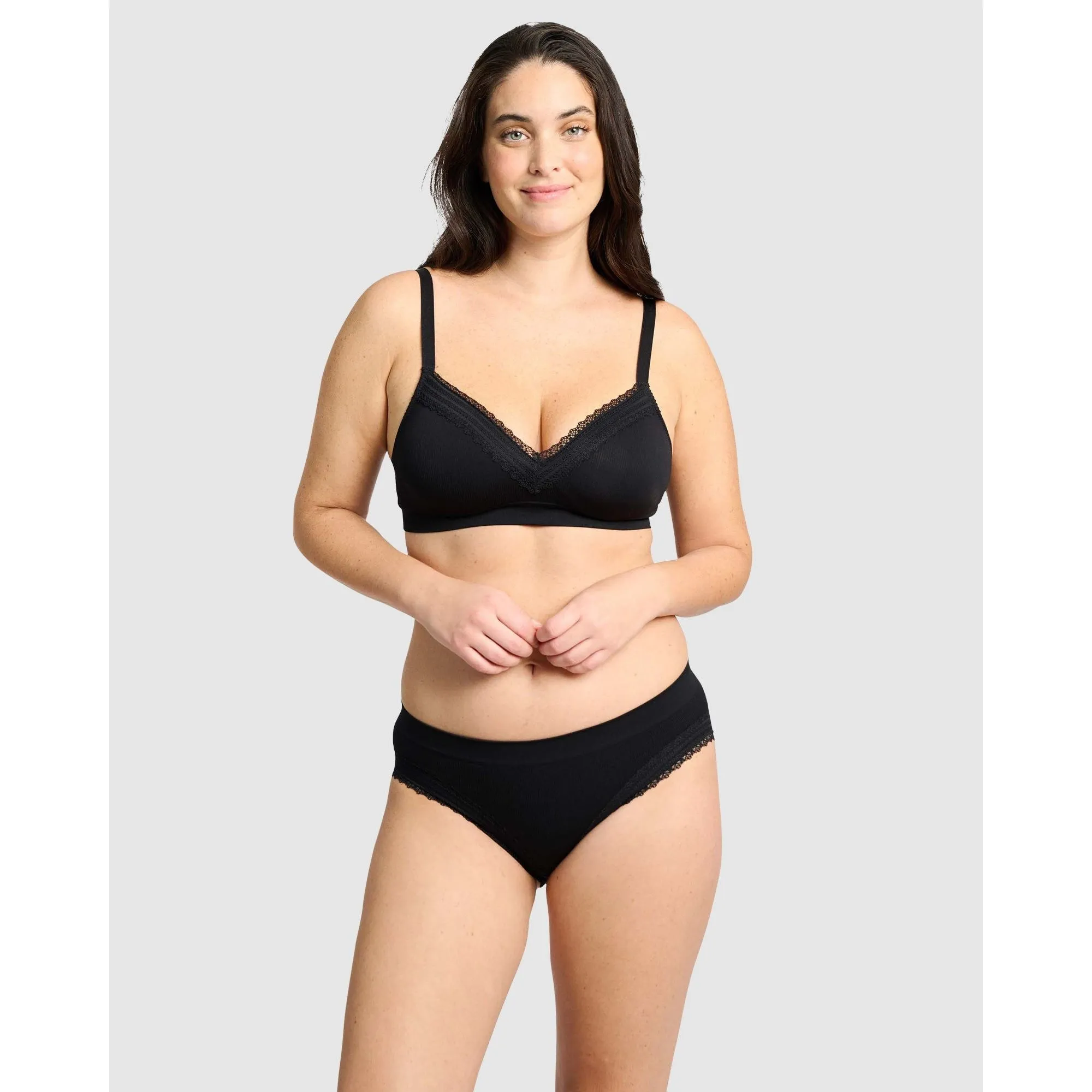 Agathe Ribbed Lace Trim Classic Brief-Black