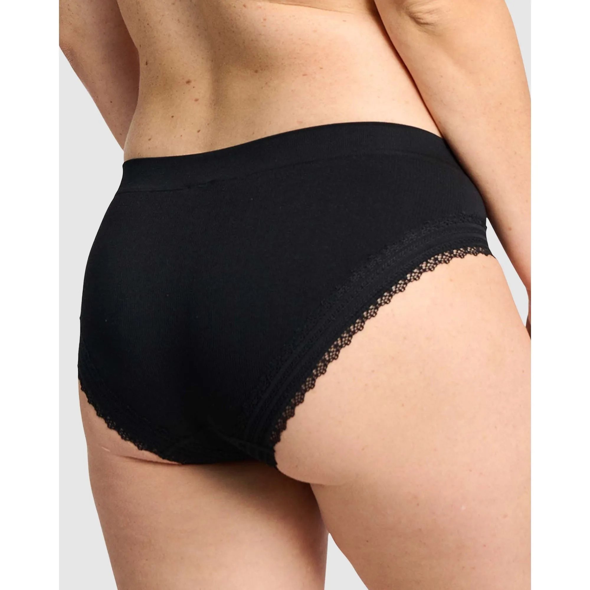 Agathe Ribbed Lace Trim Classic Brief-Black