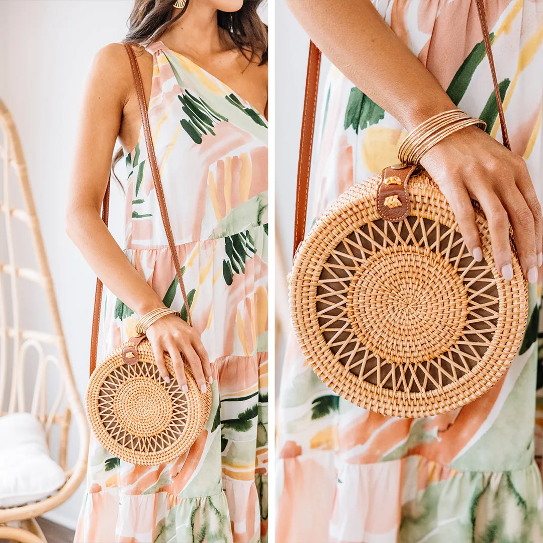 All In Favor Beige Brown Straw Purse