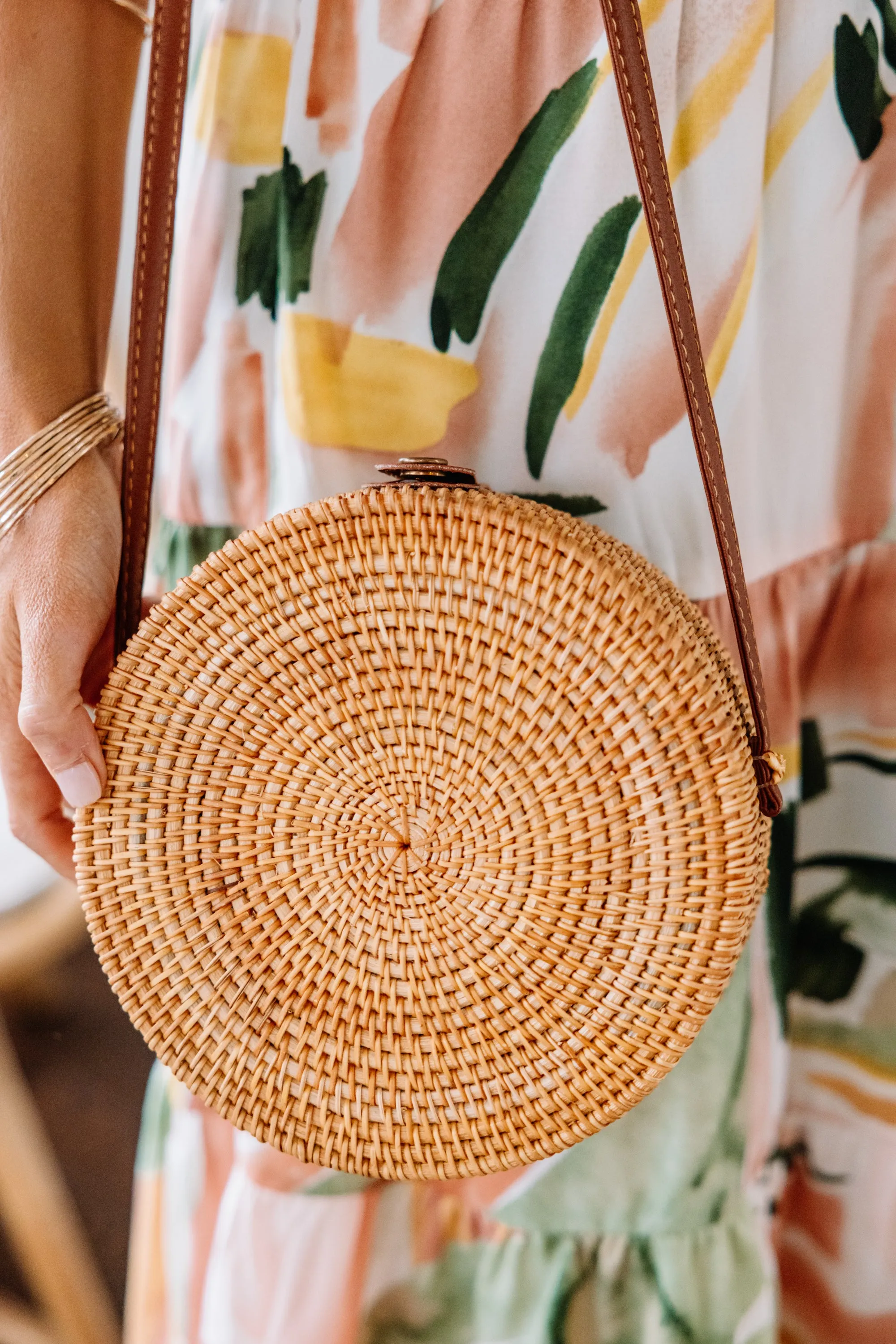 All In Favor Beige Brown Straw Purse
