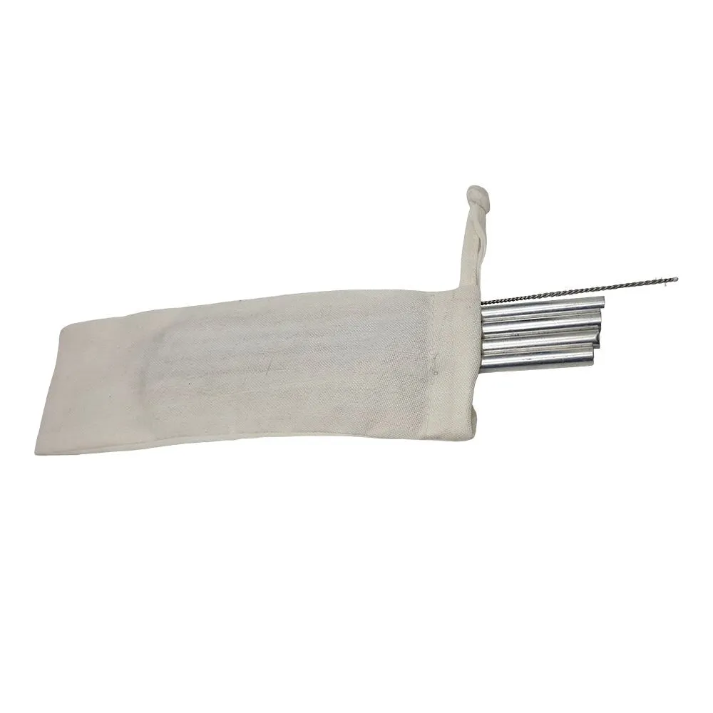 Aluminium Reusable Drinking Straws, 20cm, Set of 4, with Cleaning Brush & Zipper Cotton Bag