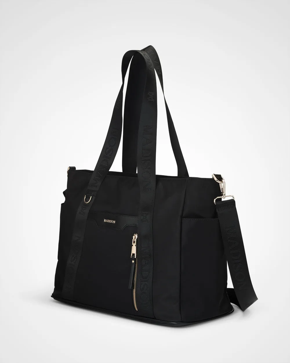 Anita Large Nylon Tote Bag with Monogram Webbing Strap