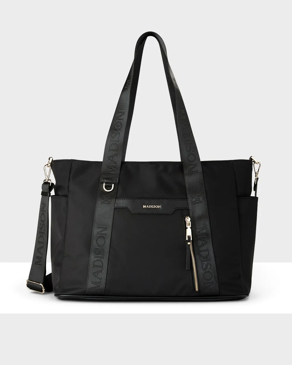Anita Large Nylon Tote Bag with Monogram Webbing Strap