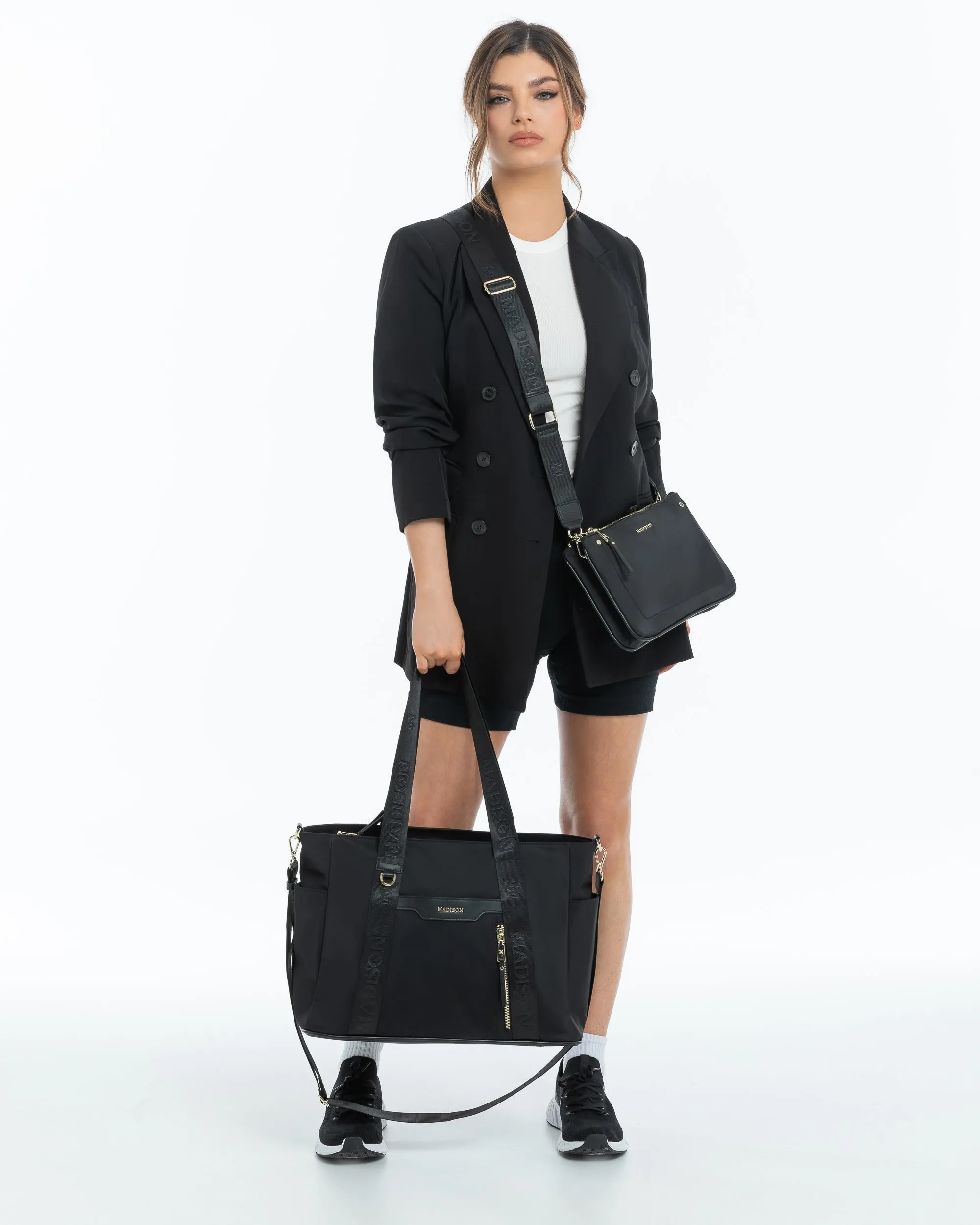 Anita Large Nylon Tote Bag with Monogram Webbing Strap